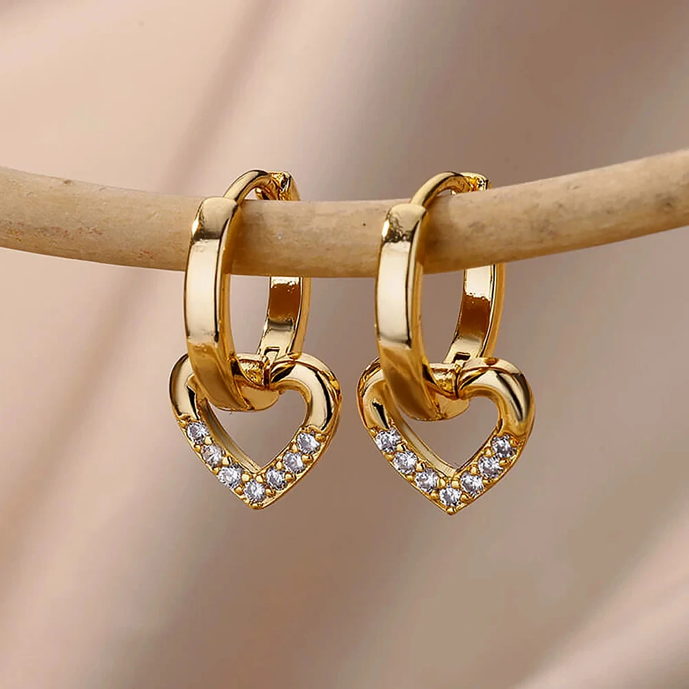Gold Earring with Love Hanging